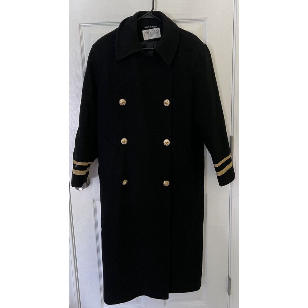 International Scene Vintage Women’s 8 Trench Coat Black, Gold Accent Long Jacket
